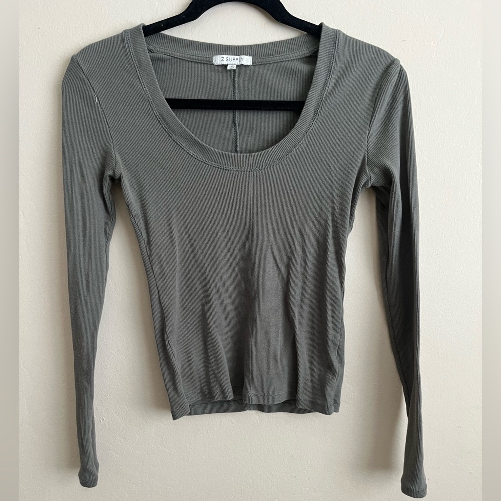 Green SIRENA RIB LONG SLEEVE TOP